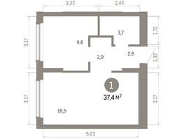 Продается 1-комнатная квартира ЖК Кварталы Драверта, дом 6, 37.37  м&sup2;, 8970000 рублей
