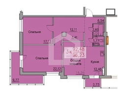 3-комнатная квартира, 96.23 м², 7/15 этаж