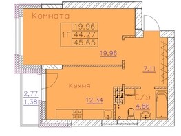Продается 1-комнатная квартира ЖК Ленина, дом 116, блок-секция 2, 44.27  м², 4648350 рублей