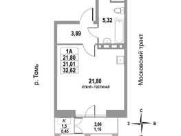 Продается 1-комнатная квартира ЖК Московский, дом 3, 32.62  м², 5382300 рублей