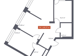 Продается 3-комнатная квартира ЖК Ломоносов, 68.37  м², 11739129 рублей