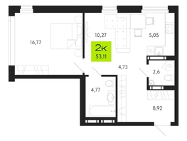 Продается 2-комнатная квартира ЖК Поэзия, 53.11  м², 7754060 рублей