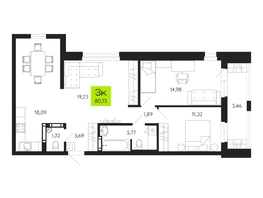 Продается 3-комнатная квартира ЖК Поэзия, 80.15  м², 11450000 рублей