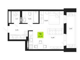 Продается 1-комнатная квартира ЖК Поэзия, 45.38  м², 6850000 рублей
