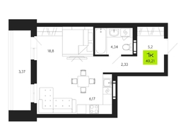 Продается 1-комнатная квартира ЖК Поэзия, 40.21  м², 6250000 рублей