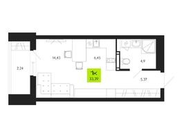 Продается 1-комнатная квартира ЖК Поэзия, 33.39  м², 5300000 рублей