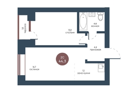Продается 2-комнатная квартира ЖК Белозерский, корпус 1, 44.3  м&sup2;, 9681300 рублей