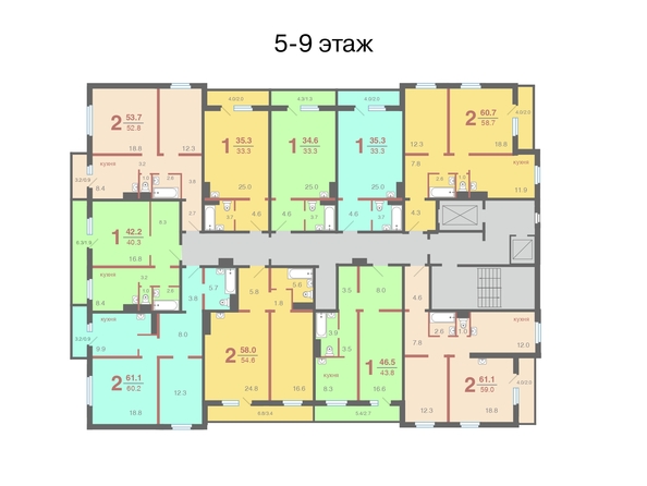 Типовая планировка 5-9 этажа