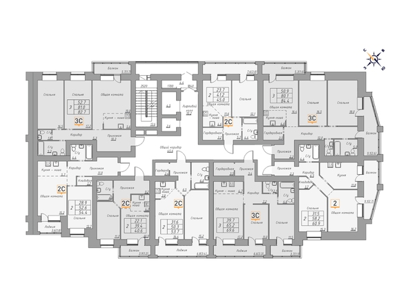 Планировка 5-11 этажей, 1 б/с