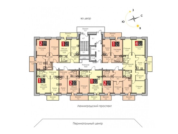 Блок-секция 2. Планировка 2-8 этажей